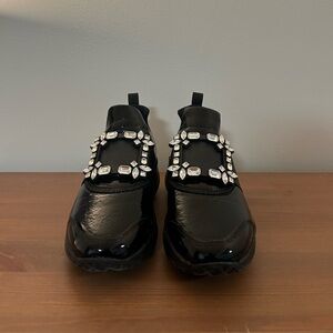 Roger Vivier all black ‘Viv’ runner with crystal embellishment. Size 37